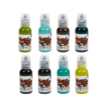 Complete Set of 8 World Famous Ink A. Kolbasin Green Leaf Set 30ml